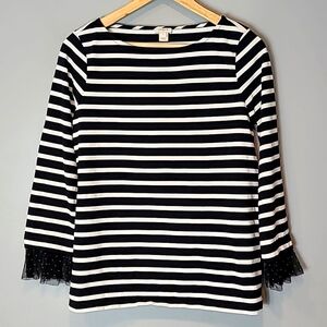 J Crew Striped Ruffle Cuff Top Nautical Preppy Comfy Coastal Size Small Retro‎